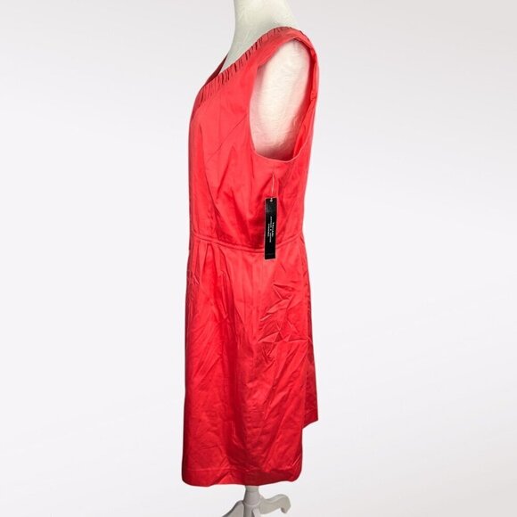 Tahari Arthur S. Levine Papaya Sleeveless Shift Dress V-Neck Size 16 - Picture 5 of 11